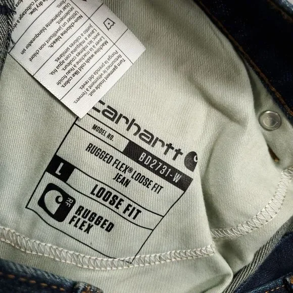 New Carhartt Jeans Womens 12 Rugged Flex Loose Fit Dark Blue 34x31 Denim BD2731 - Picture 10 of 15